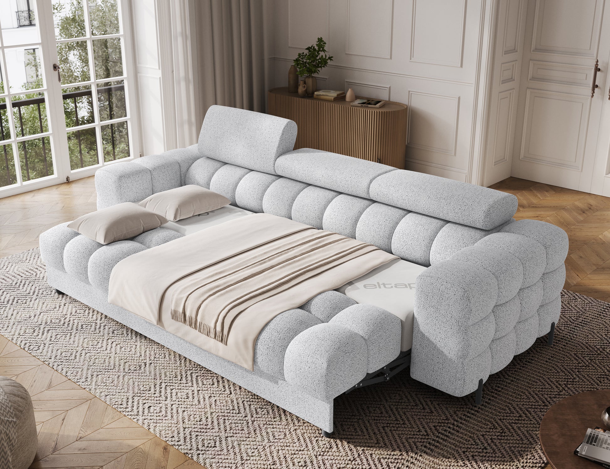 Sofa Festello Coralline 01 biała z funkcją spania – praktyczne rozwiązanie do salonu łączące design, wygodę i dodatkowe miejsce do snu.
