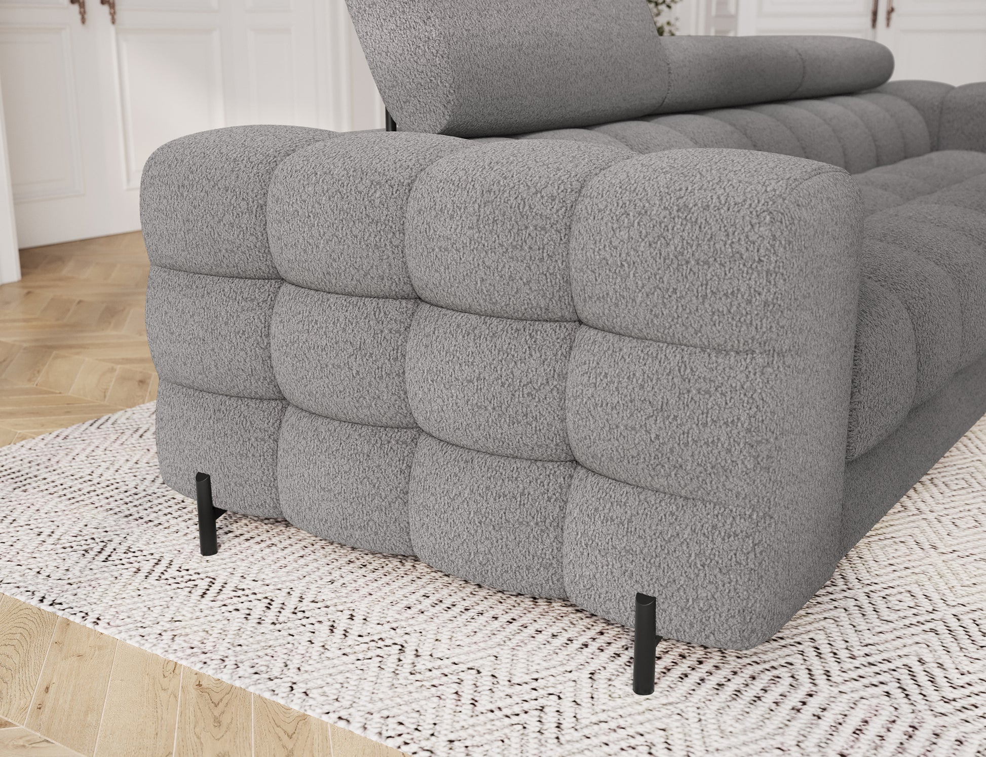 Podłokietnik sofy Festello Royal 04 w szarej tkaninie – miękkie wykończenie i nowoczesny design idealny do salonu.