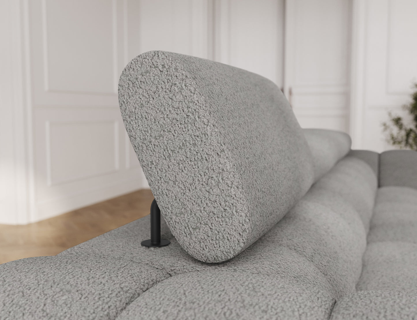 Regulowany zagłówek sofy Festello Royal 04 w szarej tkaninie – komfortowe podparcie głowy i nowoczesny design idealny do salonu.