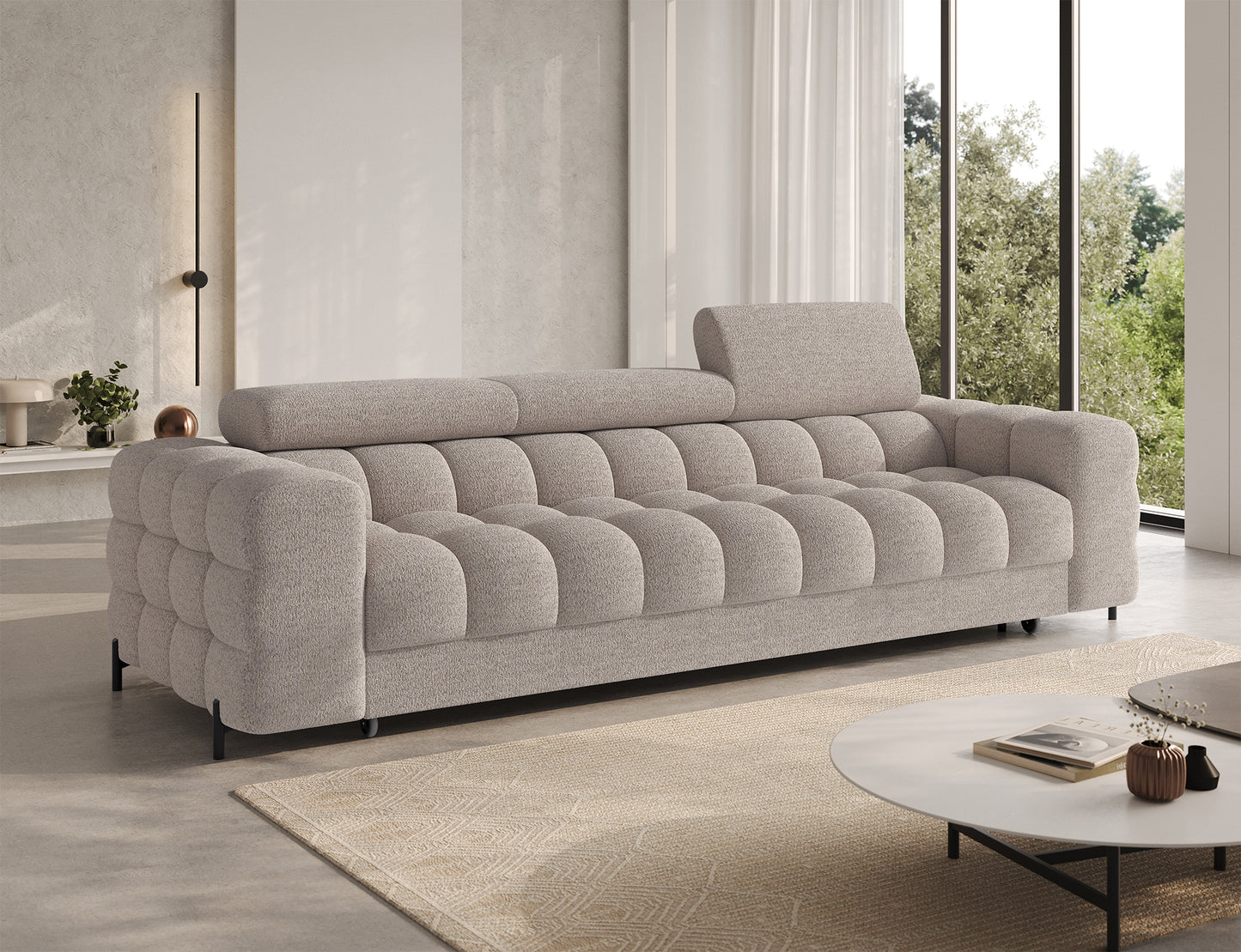 Stylowa sofa Festello Royal 18 jasnobeżowa – eleganckie pikowania, nowoczesny design i funkcjonalność do każdego wnętrza.