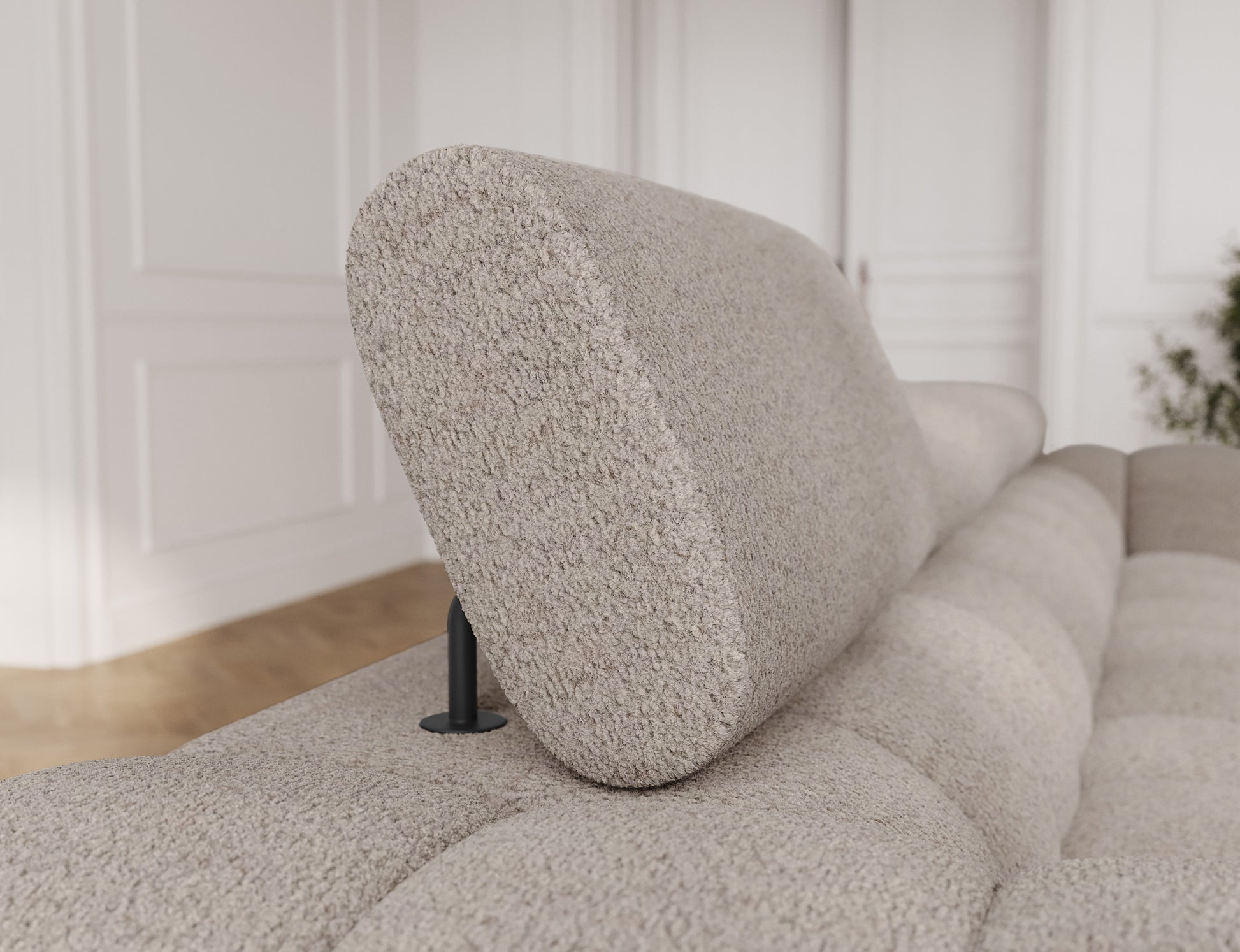 Regulowany zagłówek sofy Festello Royal 18 w jasnobeżowej tkaninie – komfortowe podparcie głowy i nowoczesny design do salonu