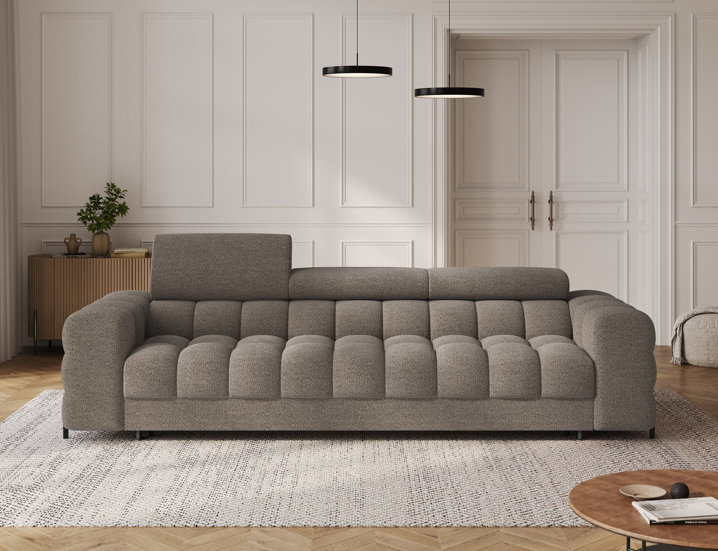Sofa Festello Royal 20 beżowa – nowoczesna kanapa z funkcją spania i eleganckim designem w aranżacji salonu.