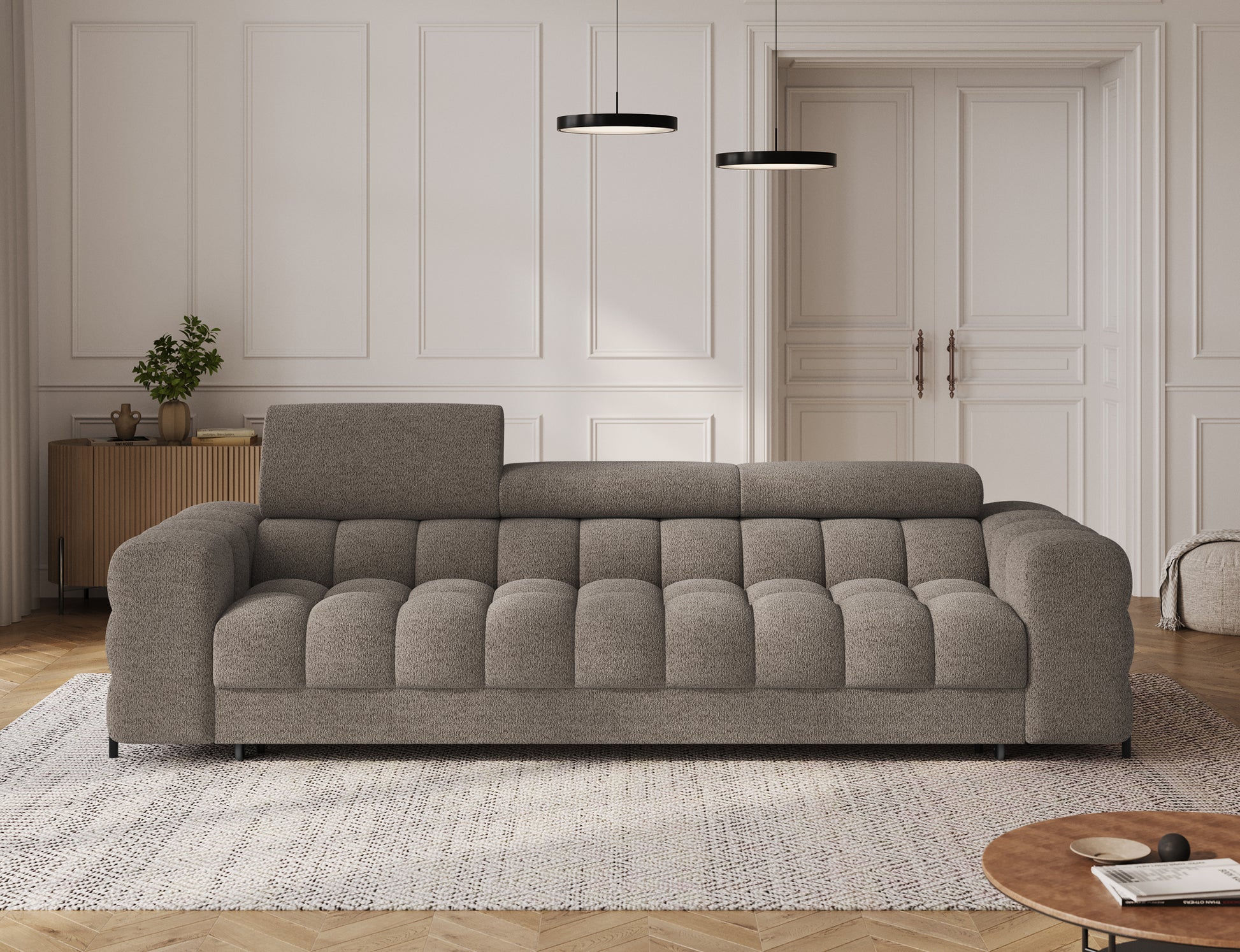 Sofa Festello Royal 20 beżowa – nowoczesna kanapa z funkcją spania i eleganckim designem w aranżacji salonu.