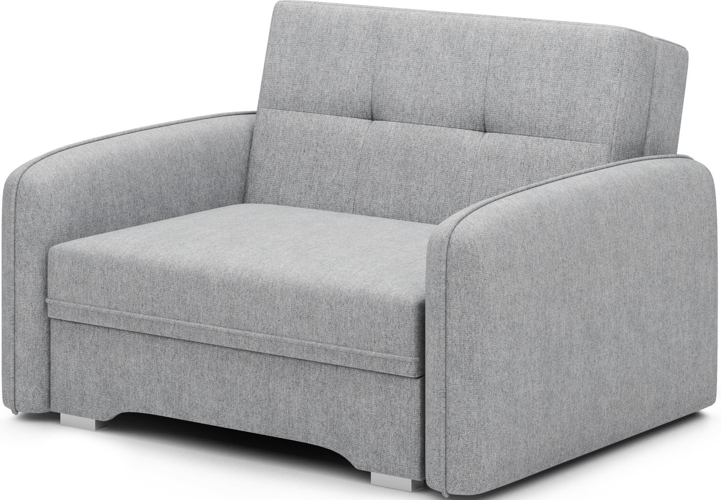 Sofa Laine 1-osobowa w jasnoszarej tkaninie Poco 03 – ujęcie pod kątem, geometryczna forma i smukła sylwetka na białym tle.