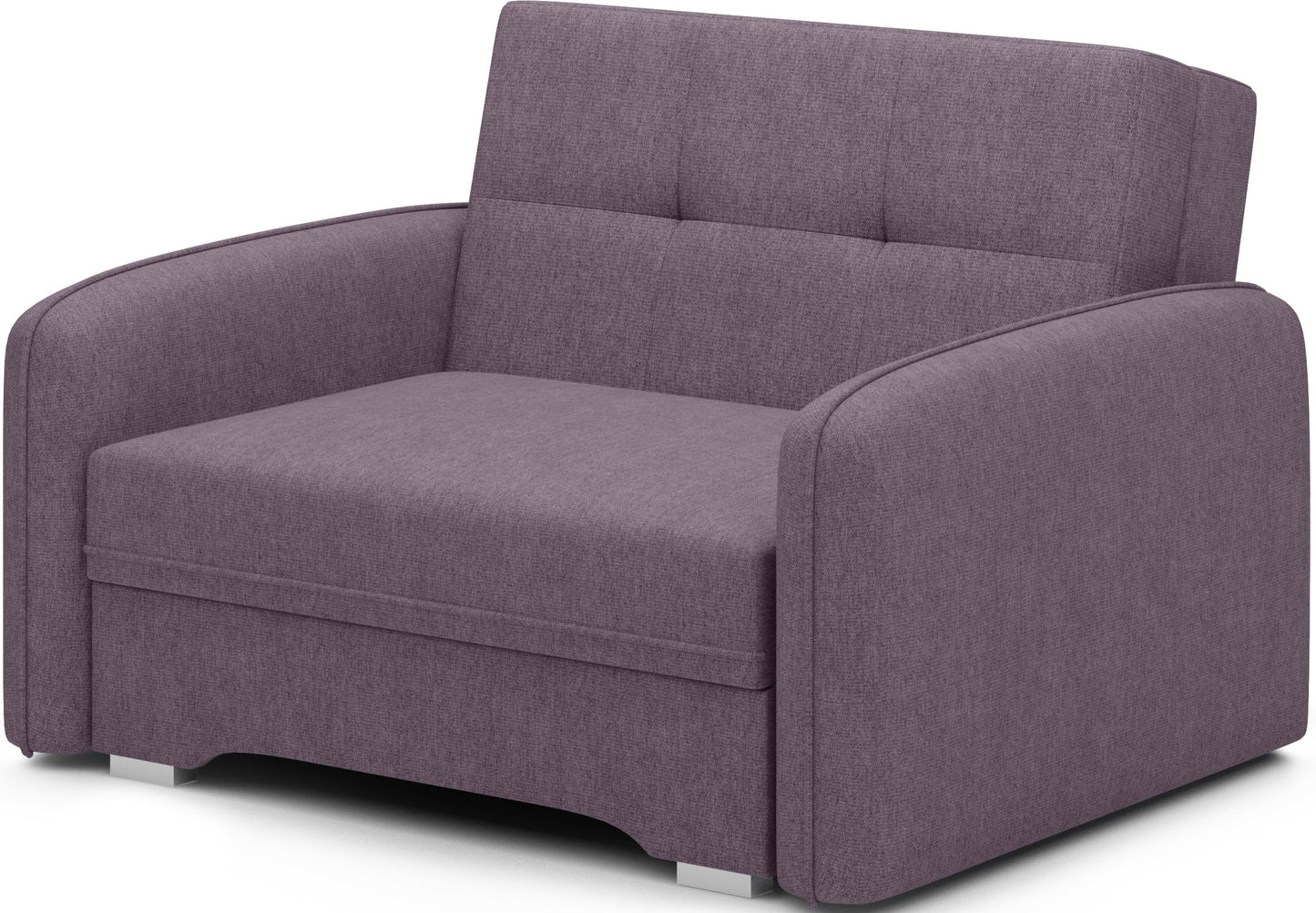 Ujęcie produktowe sofy Laine 1-osobowej w tkaninie Poco 41 jasnofioletowy, uchwyconej w lekkim skosie na jasnym tle.