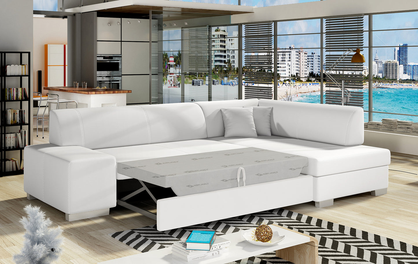 Sofa narożna prawa ELTAP, obicie Soft 17 biały – zbliżenie na wykończenie