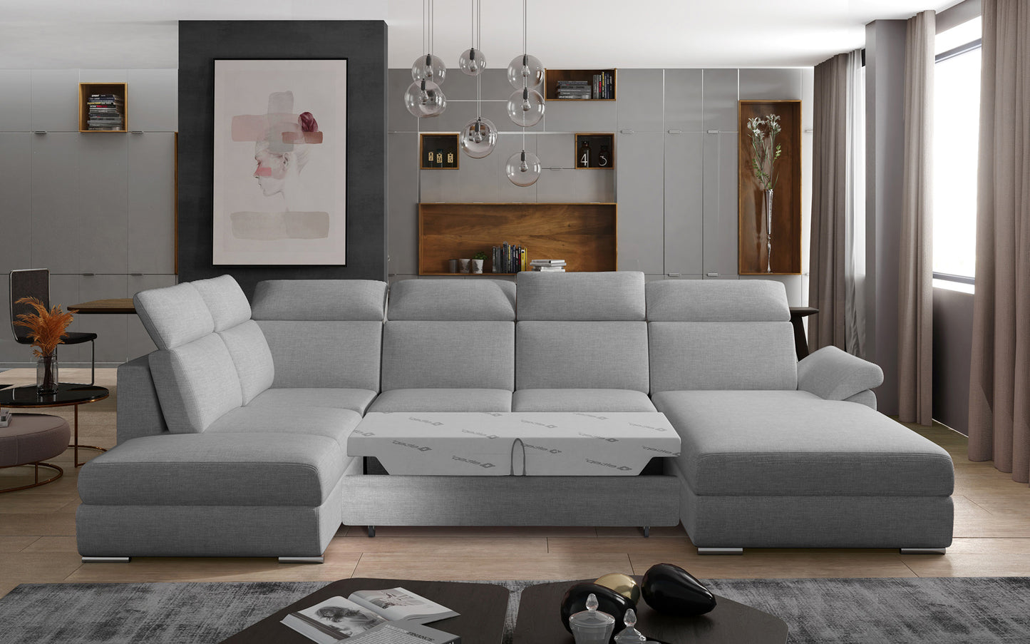 Nowoczesna kanapa narożna Evanell w odcieniu szarości Sawana 21 wyróżnia się minimalistycznym designem i wysokim komfortem siedzenia, co czyni ją idealnym wyborem do salonu urządzonego w stylu skandynawskim lub nowoczesnym