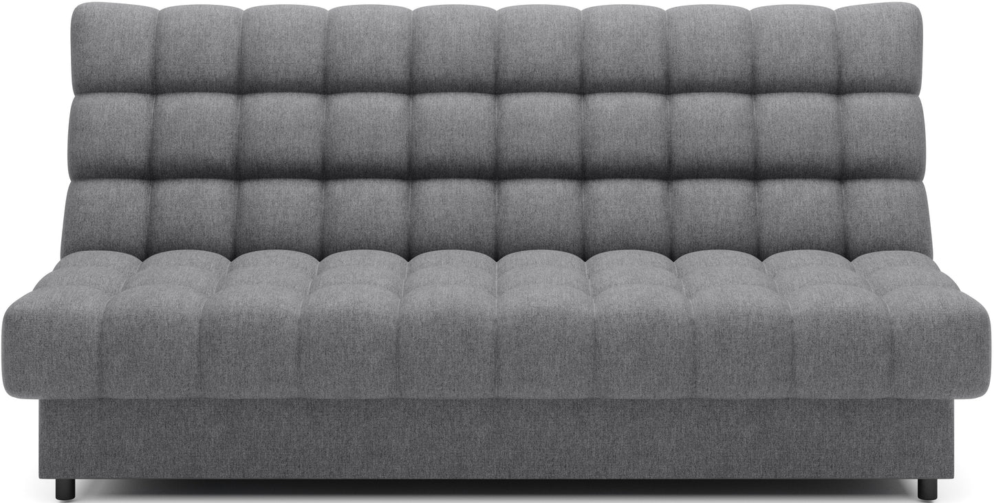 Wersalka Clareta w tkaninie Poco 04 szary, z pikowanym oparciem i siedziskiem, elegancka i wygodna sofa do nowoczesnego wnętrza.