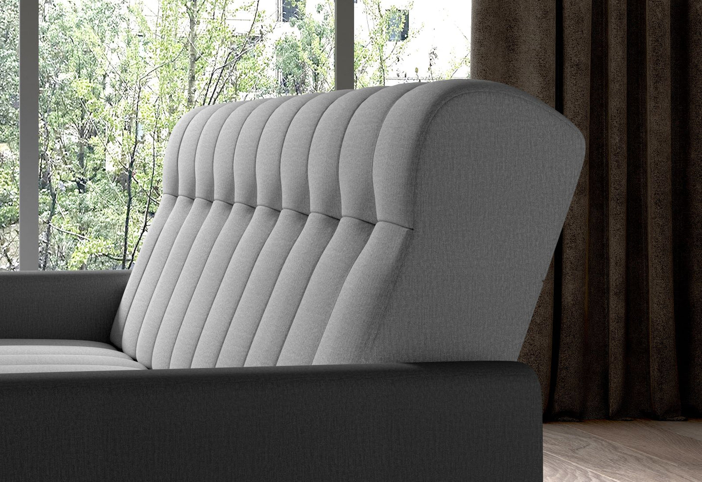 Wersalka Garett, widok z boku w aranżacji, Monolith 85 z elementami Monolith 97