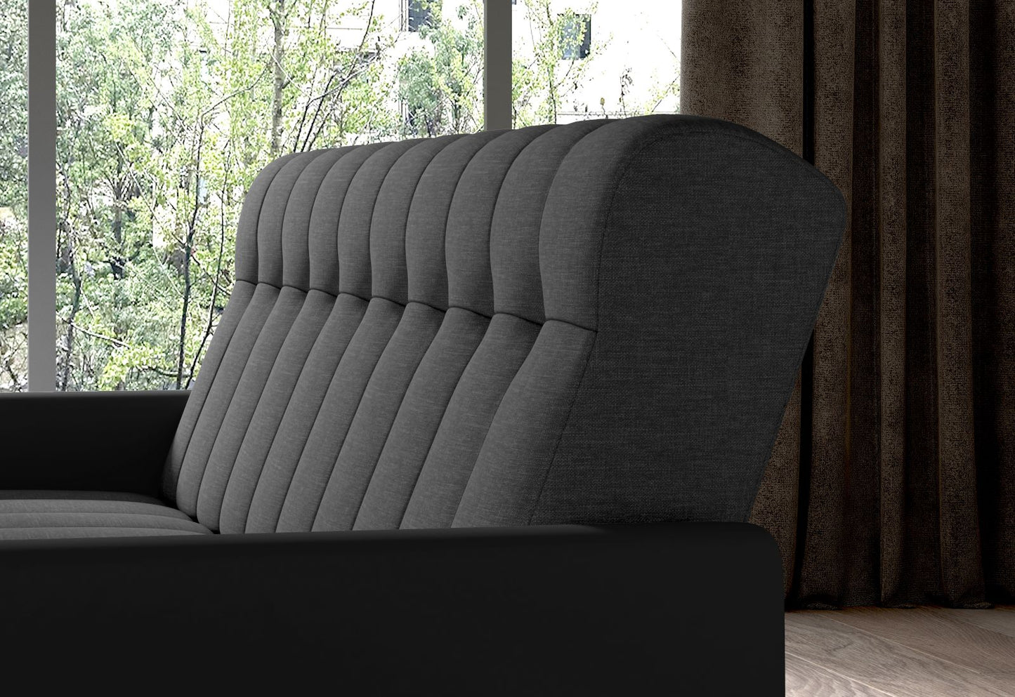 Wersalka Garett – detal przeszyć i faktury tkaniny na siedzisku i oparciu