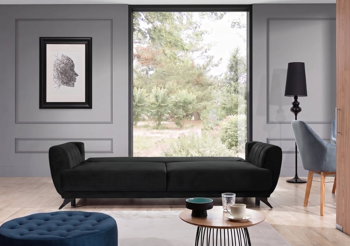 Sofa Megis z funkcją spania czarny velvet