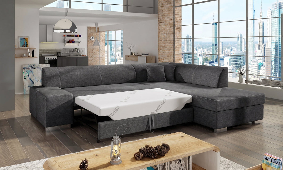 Sofa Porto z funkcją spania ciemnoszara, prawostronna