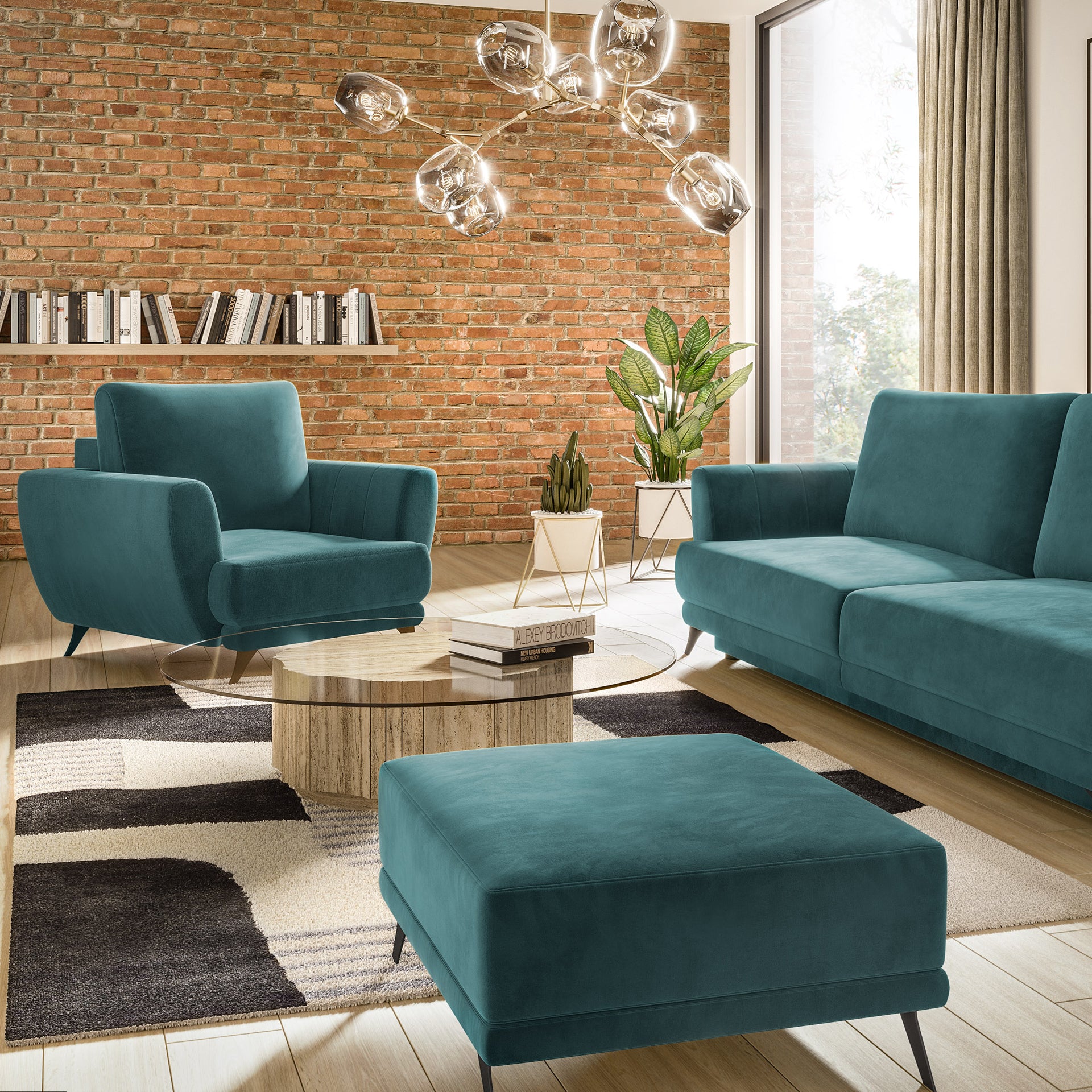 Pufa Megis Velvetmat 38 w zielonym kolorze została wykonana z eleganckiej tkaniny welurowej. Smukłe czarne nóżki nadają meblowi lekkości i designerskiego wyglądu.