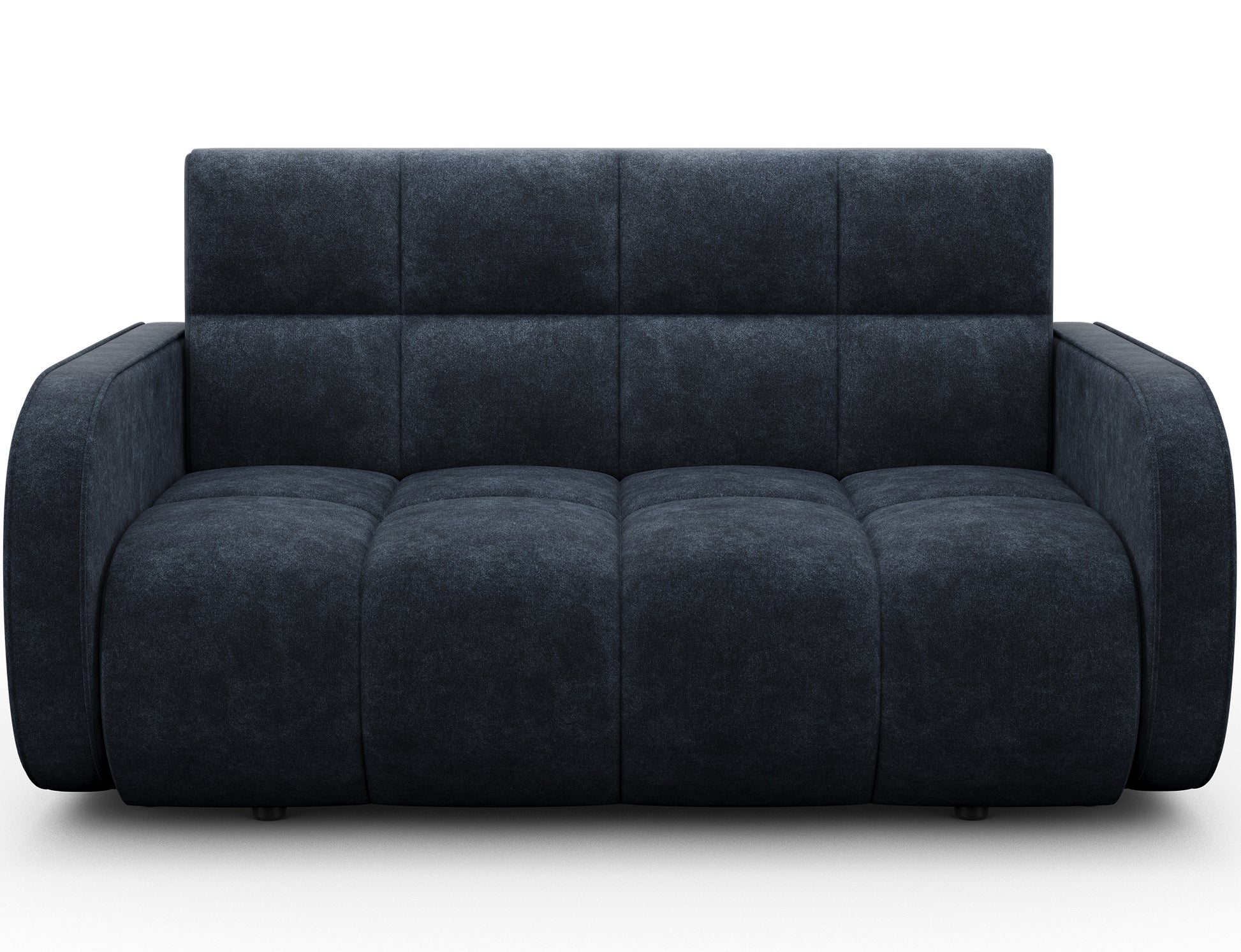 Amerykanka Deverio Aura 40 niebieski – sofa do małych wnętrz z funkcją spania i pojemnikiem, prezentacja od frontu.