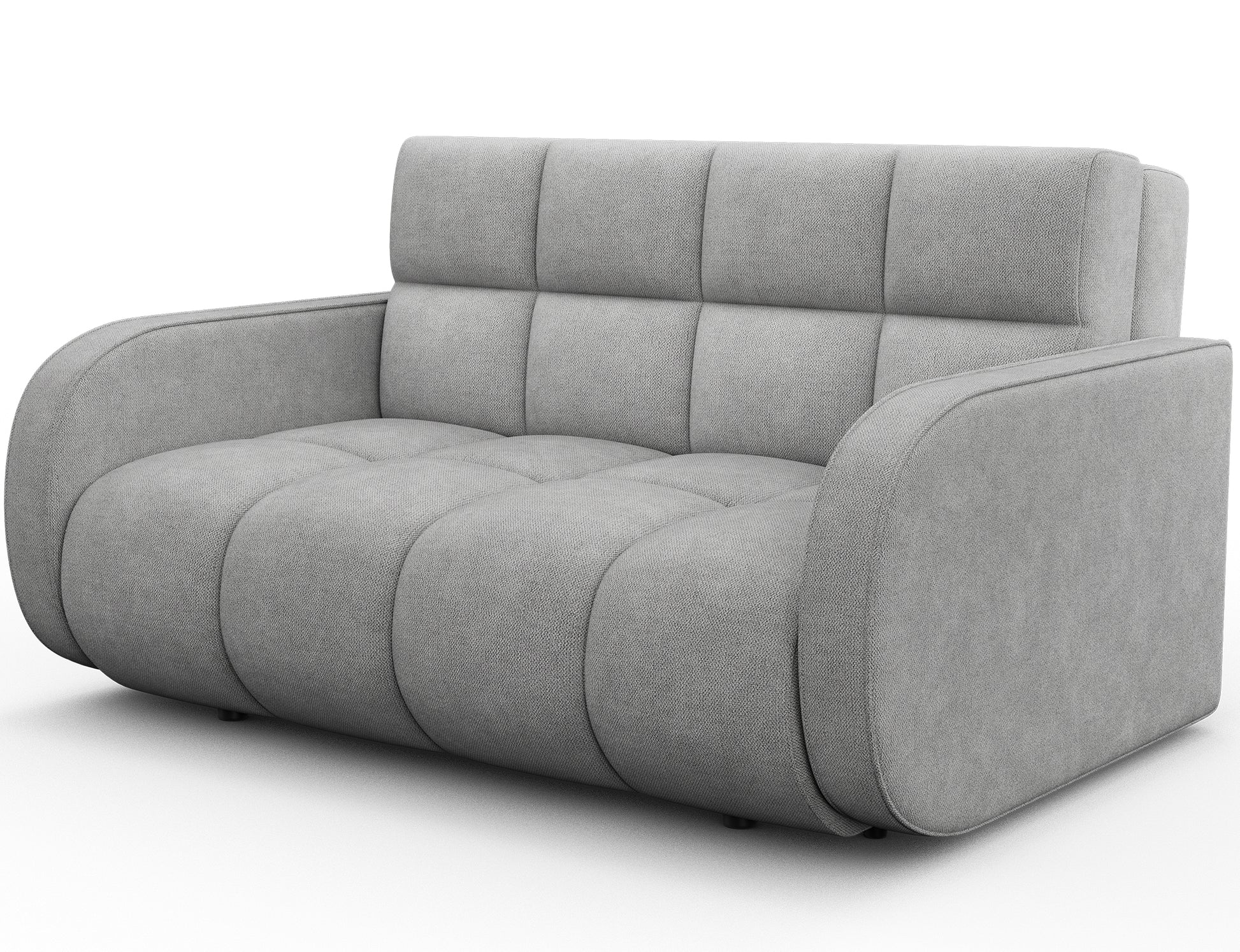 Sofa Deverio Poco 03 jasnoszary – kompaktowa amerykanka z funkcją spania i pojemnikiem, widok pod kątem.