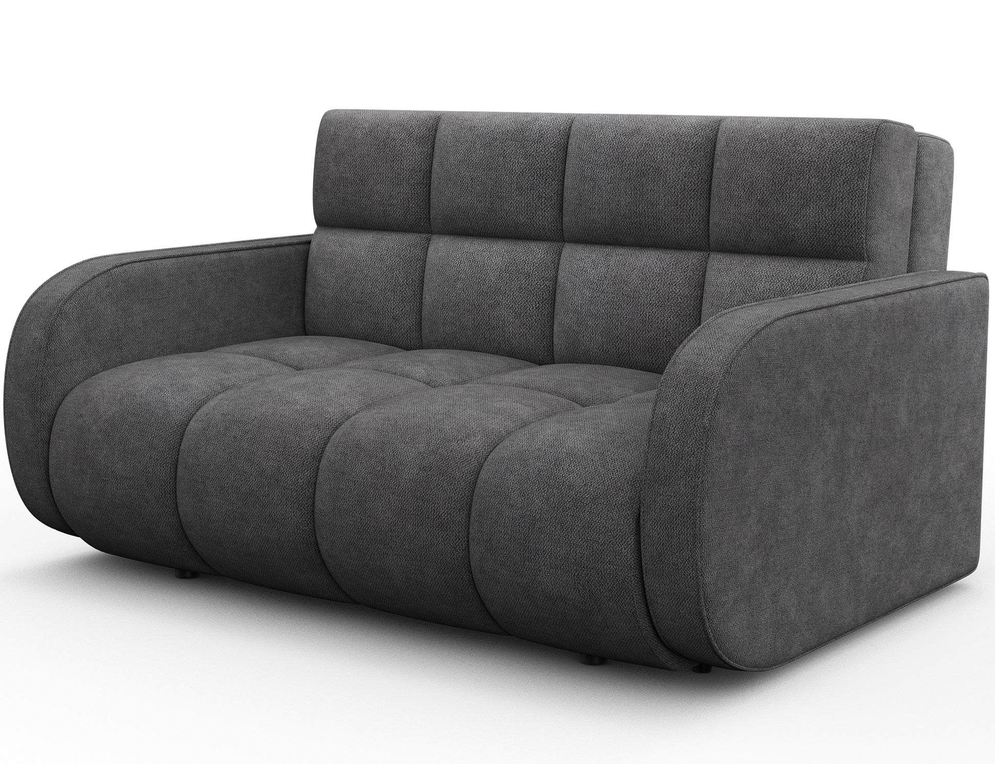 Widok skośny amerykanki Deverio Poco 04 szary – kompaktowa sofa z funkcją spania, idealna do salonu i pokoju gościnnego.