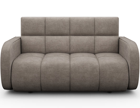 Amerykanka Deverio w tkaninie Poco 07 beżowy – nowoczesna sofa z funkcją spania i pojemnikiem na pościel, idealna do małych wnętrz.