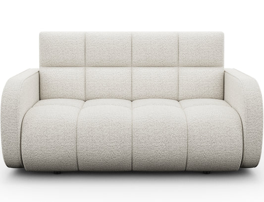 Amerykanka Deverio Royal 01 biały boucle – sofa z funkcją spania i pojemnikiem, nowoczesny design do małych wnętrz.