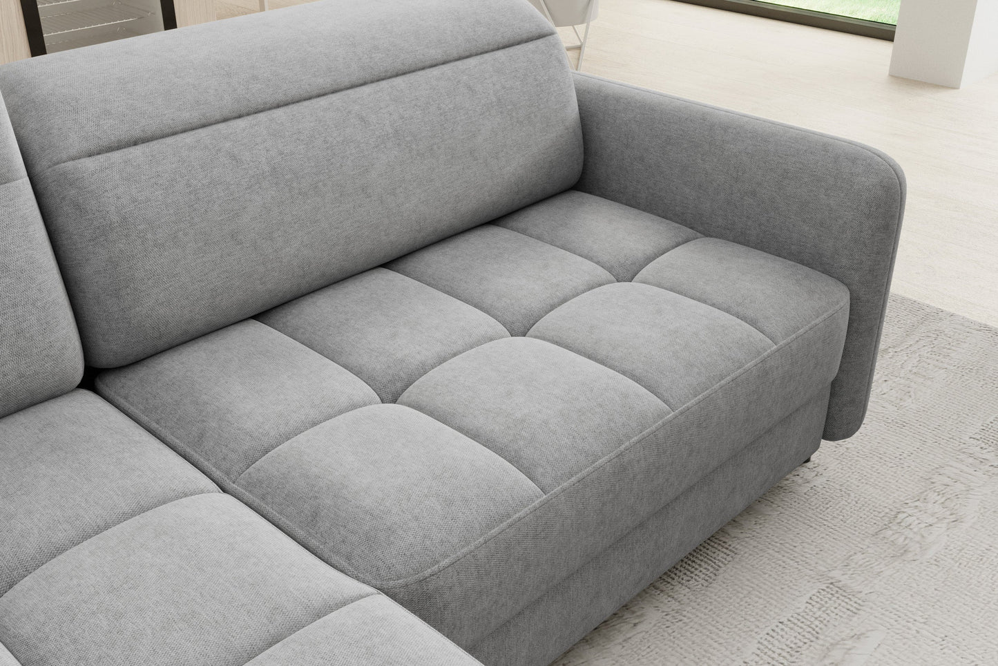 Barea Raquel 04 szary lewy – detal tapicerki i przeszyć siedziska