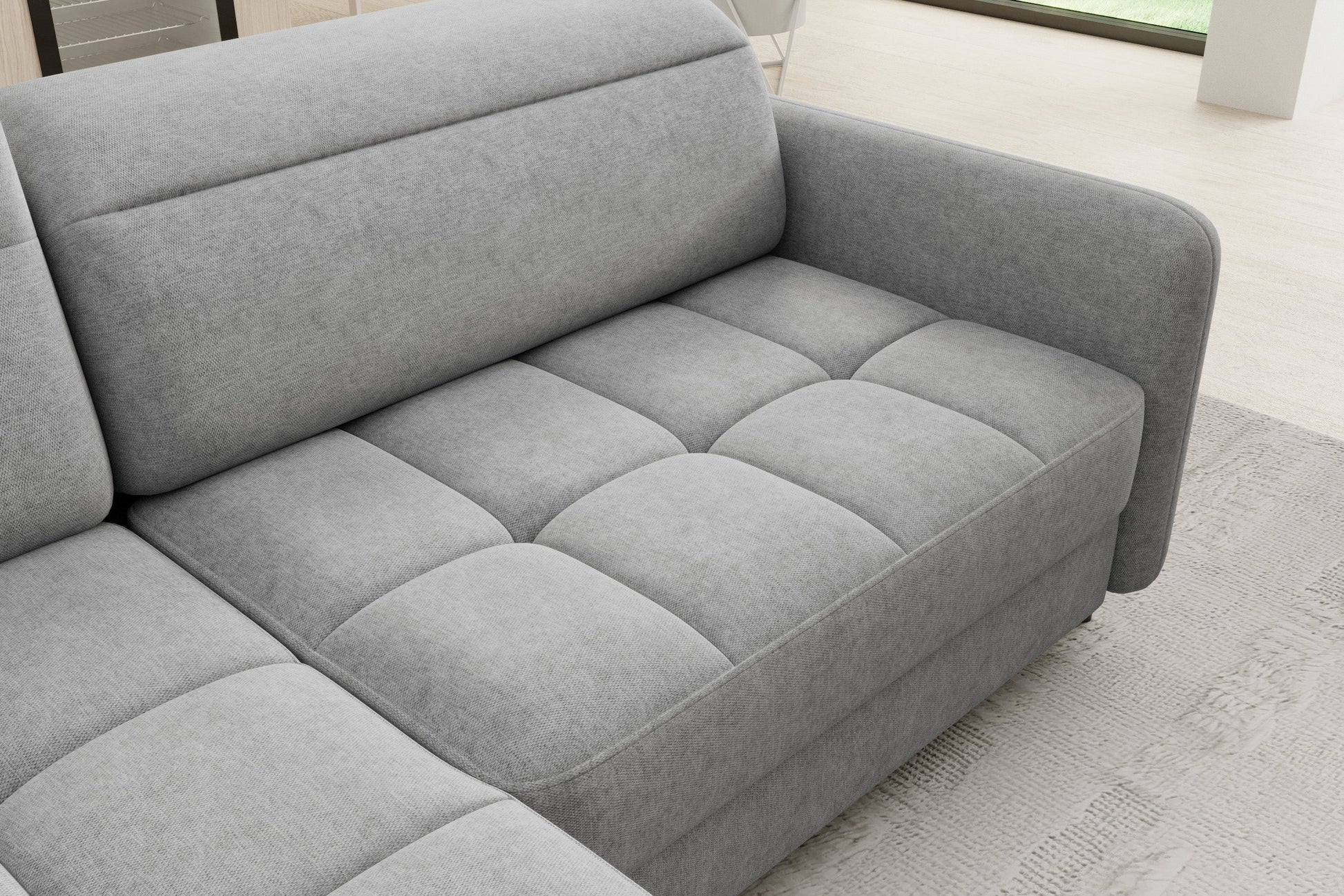 Barea Raquel 04 szary lewy – detal tapicerki i przeszyć siedziska