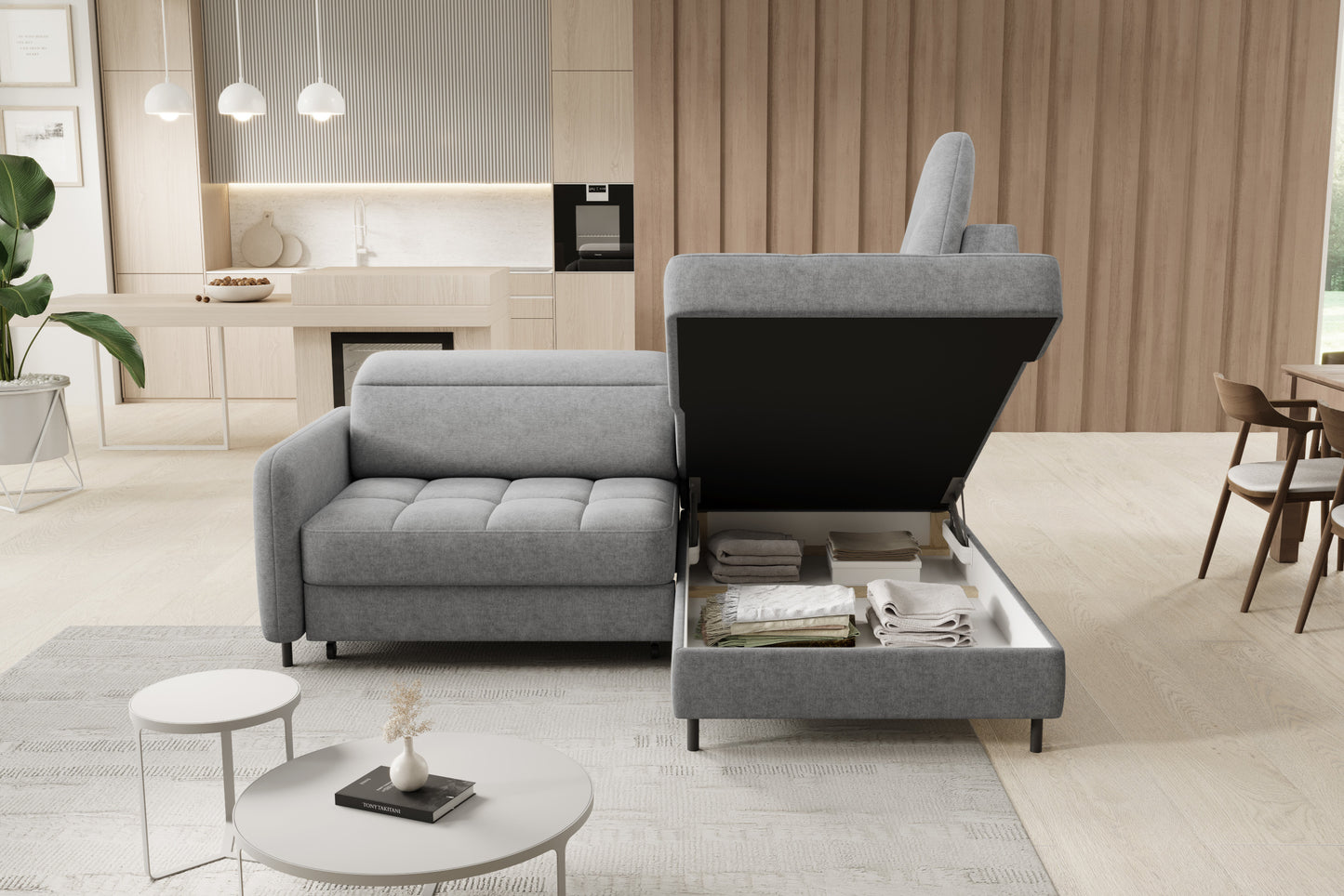 Barea Raquel 04 szary prawy – otwarty pojemnik na pościel pod otomana