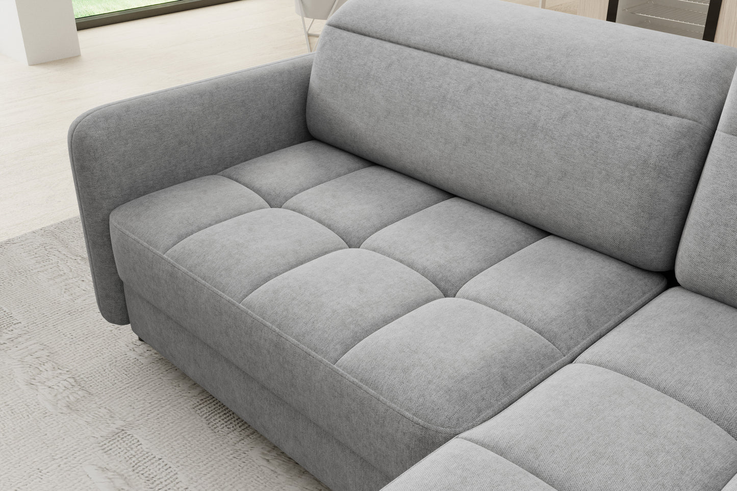 Barea Raquel 04 szary prawy – zbliżenie pikowania i sprężystej pianki siedziska