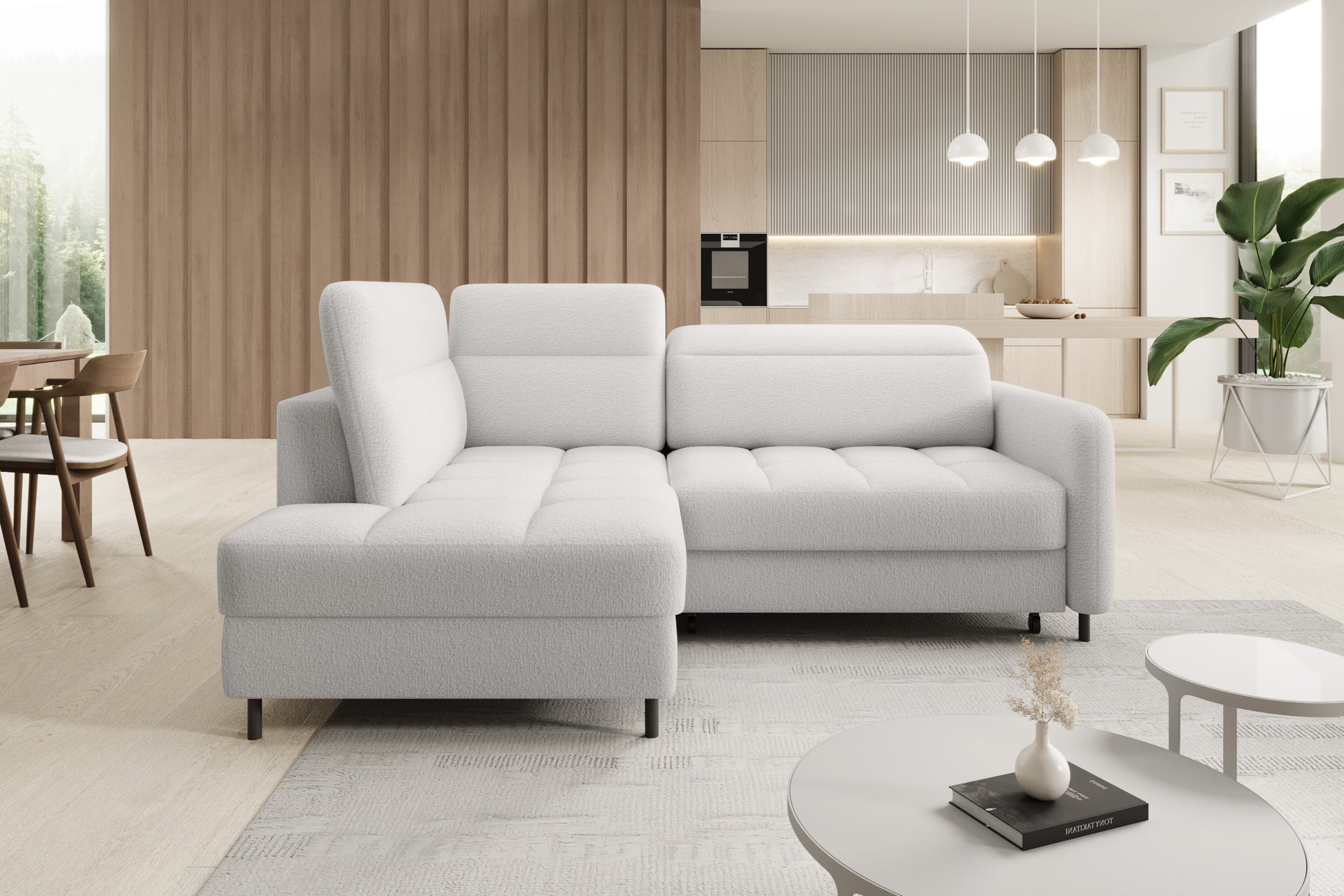 Narożnik Barea Royal 01 biały w aranżacji salonu, układ lewy.
