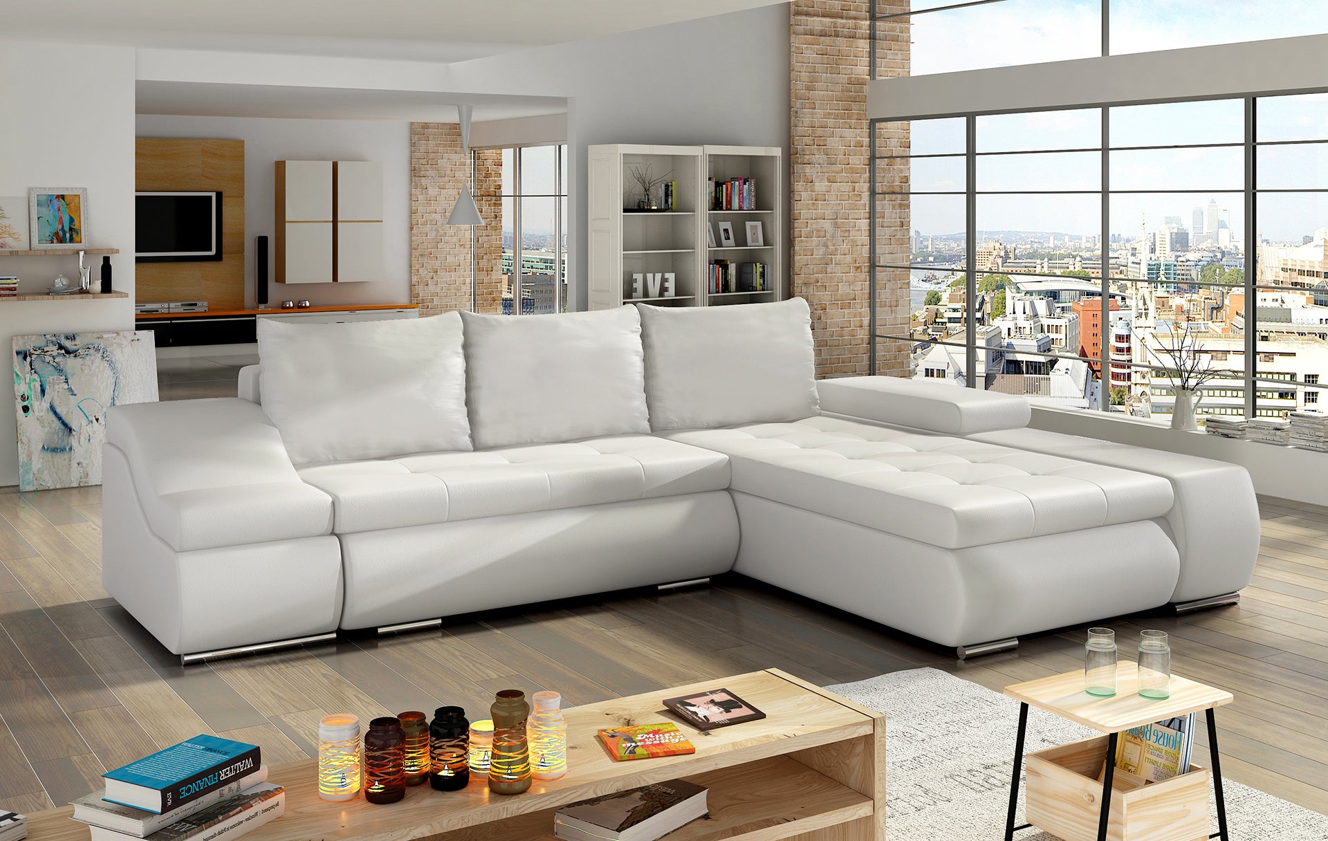Biała sofa narożna Ontario wykonana z materiału Soft 17 doskonale sprawdzi się w nowoczesnym wnętrzu, oferując komfortowe siedziska oraz minimalistyczny wygląd, który podkreśla jasny i elegancki charakter salonu