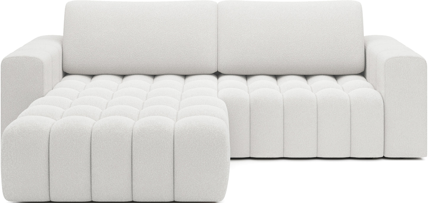 Narożnik Bonett w tkaninie Jaffray 01 biały – widok frontowy, układ lewy.