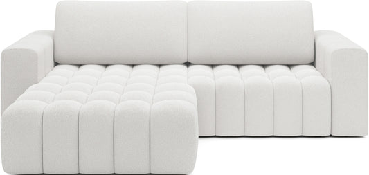 Narożnik Bonett w tkaninie Jaffray 01 biały – widok frontowy, układ lewy.