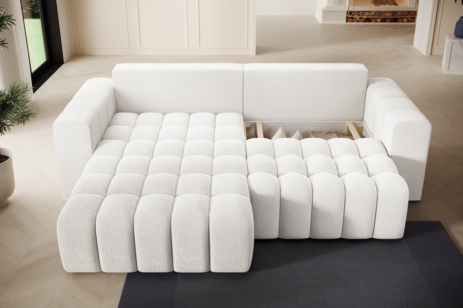 Bonett Jaffray 01 rozłożony do spania z pikowanym siedziskiem.