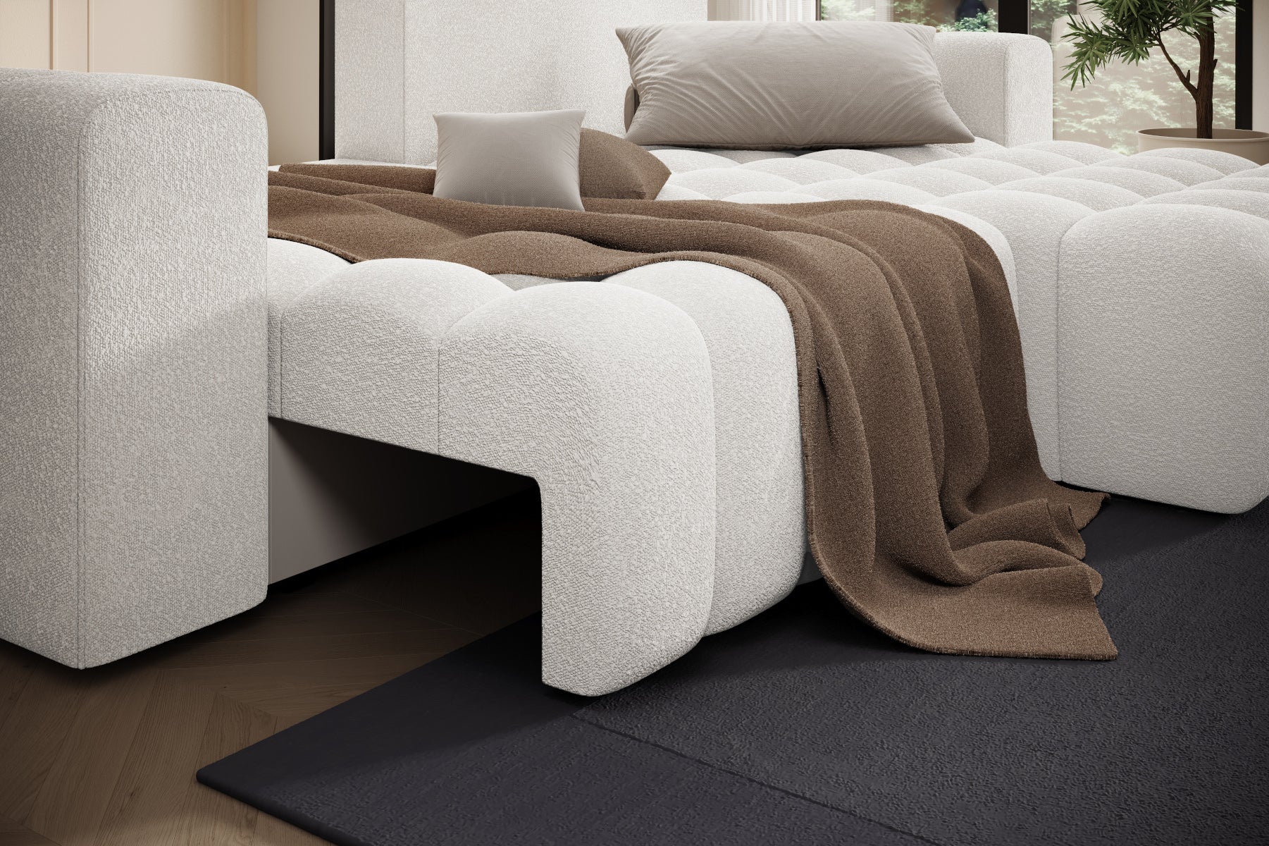 Zbliżenie na moduły i zaokrąglone przeszycia – narożnik Bonett, układ prawy.