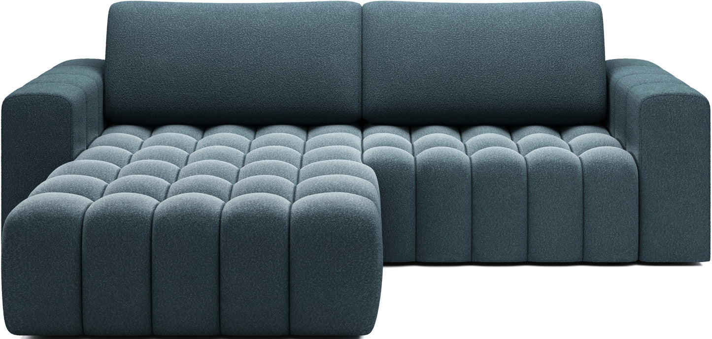 Narożnik Bonett w tkaninie Jaffray 40 niebieski – widok frontowy, układ lewy.