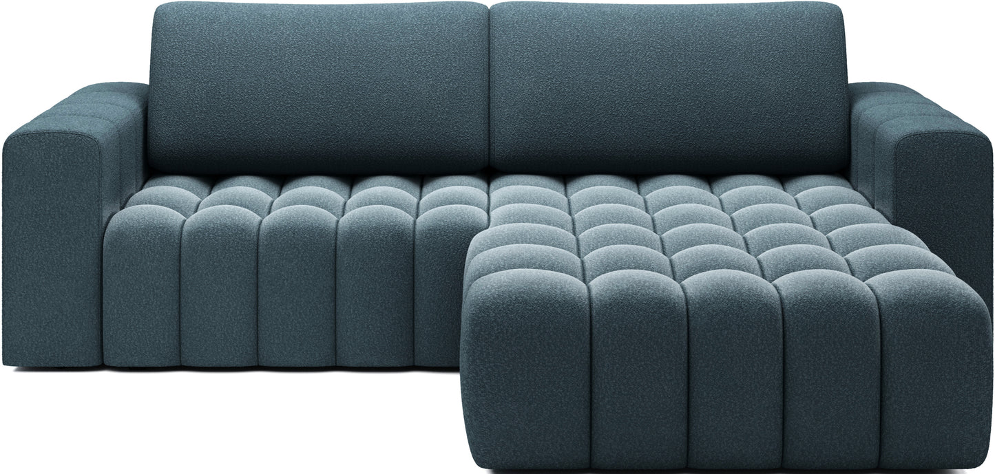 Narożnik Bonett Jaffray 40 niebieski – widok frontowy, układ prawy.