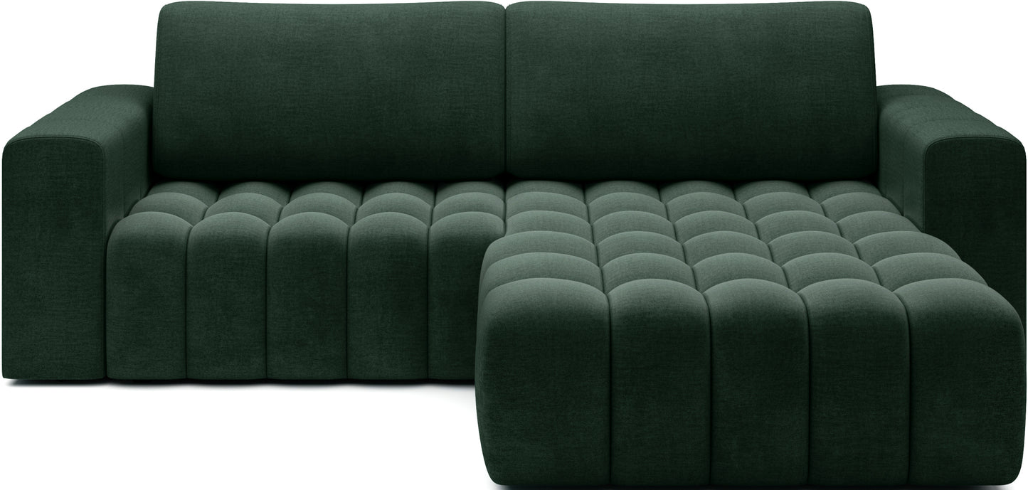 Narożnik Bonett w tkaninie Monolith 37 zielony – widok frontowy, układ prawy.