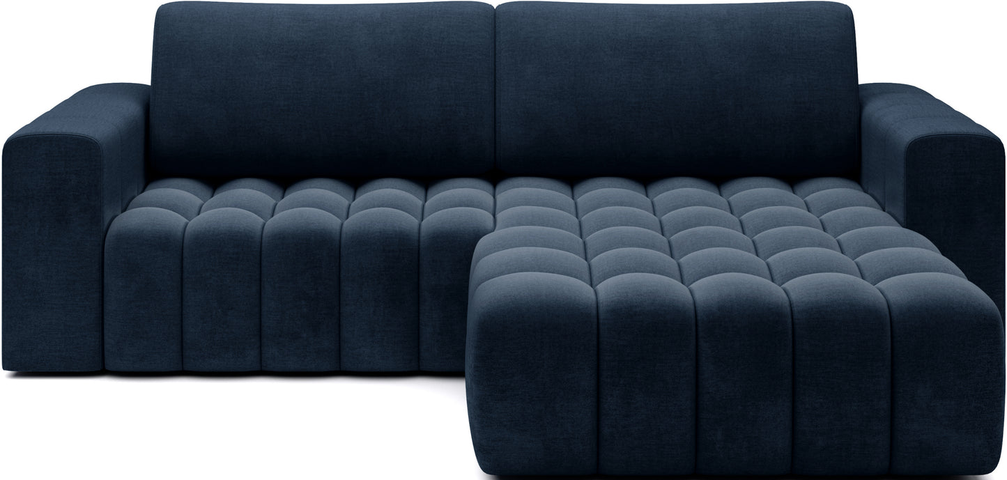 Narożnik Bonett w kolorze Monolith 77 niebieski – widok frontowy, układ prawy.