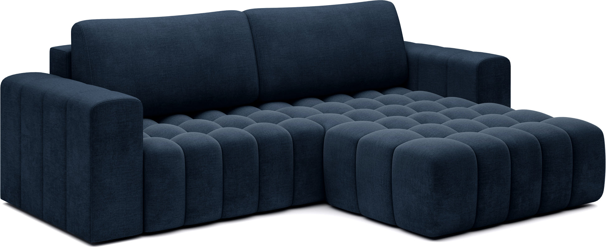 Narożnik Bonett w kształcie L z szezlongiem po prawej stronie – Monolith 77 niebieski.