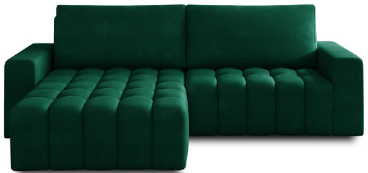 Narożnik Bonett Kronos 19 zielony – widok frontowy, układ lewy, szezlong po lewej.