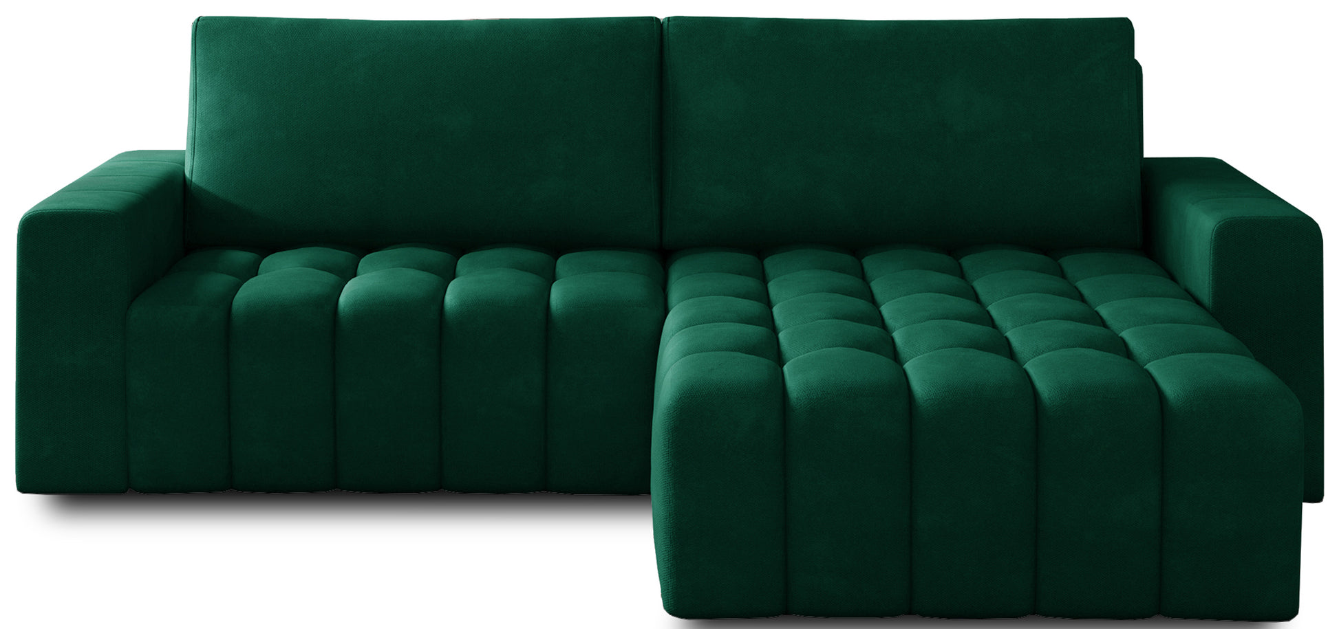 Narożnik Bonett w tkaninie Kronos 19 zielony – widok frontowy, układ prawy.