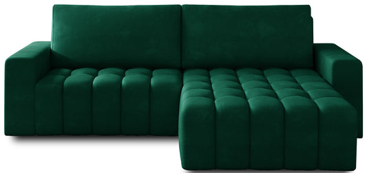 Narożnik Bonett w tkaninie Kronos 19 zielony – widok frontowy, układ prawy.