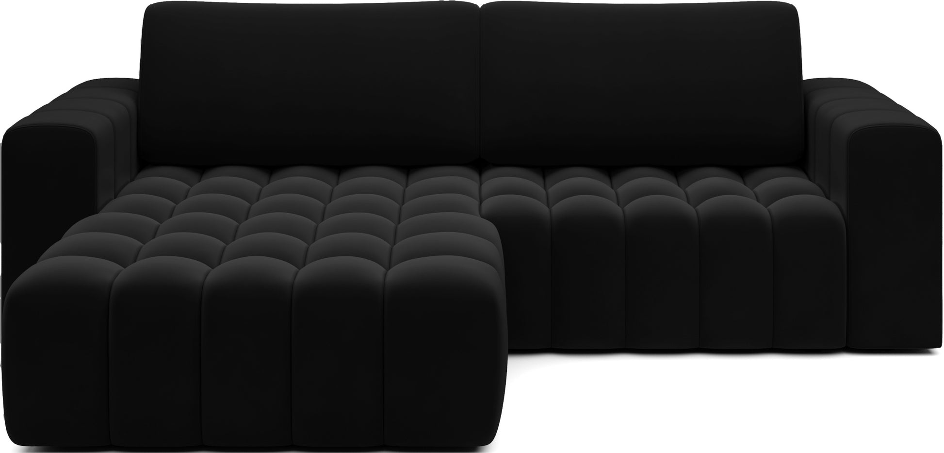 Narożnik Bonett Mat Velvet 99 czarny – widok frontowy, układ lewy, szezlong po lewej.