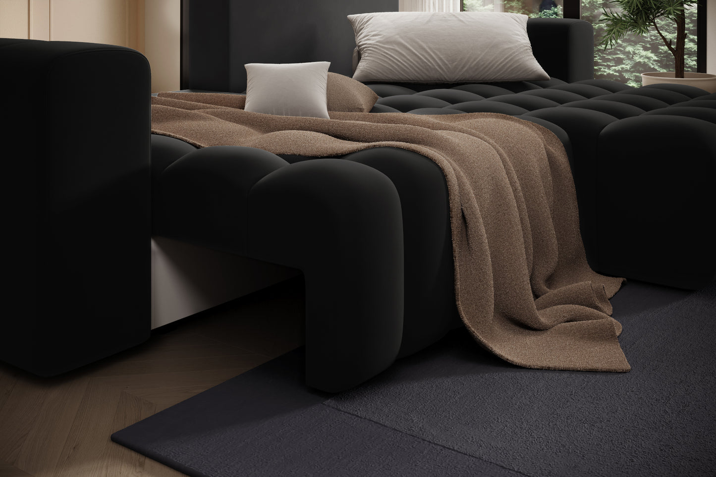 Bonett – widok tylno-boczny z lewej, kompaktowa bryła, kolor czarny Mat Velvet 99.