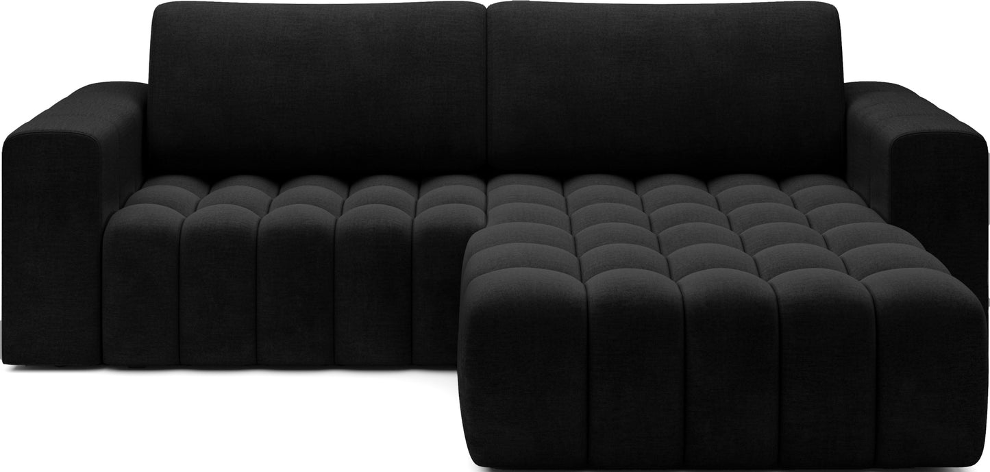 Narożnik Bonett w tkaninie Monolith 97 ciemnoszary – widok frontowy, układ prawy.