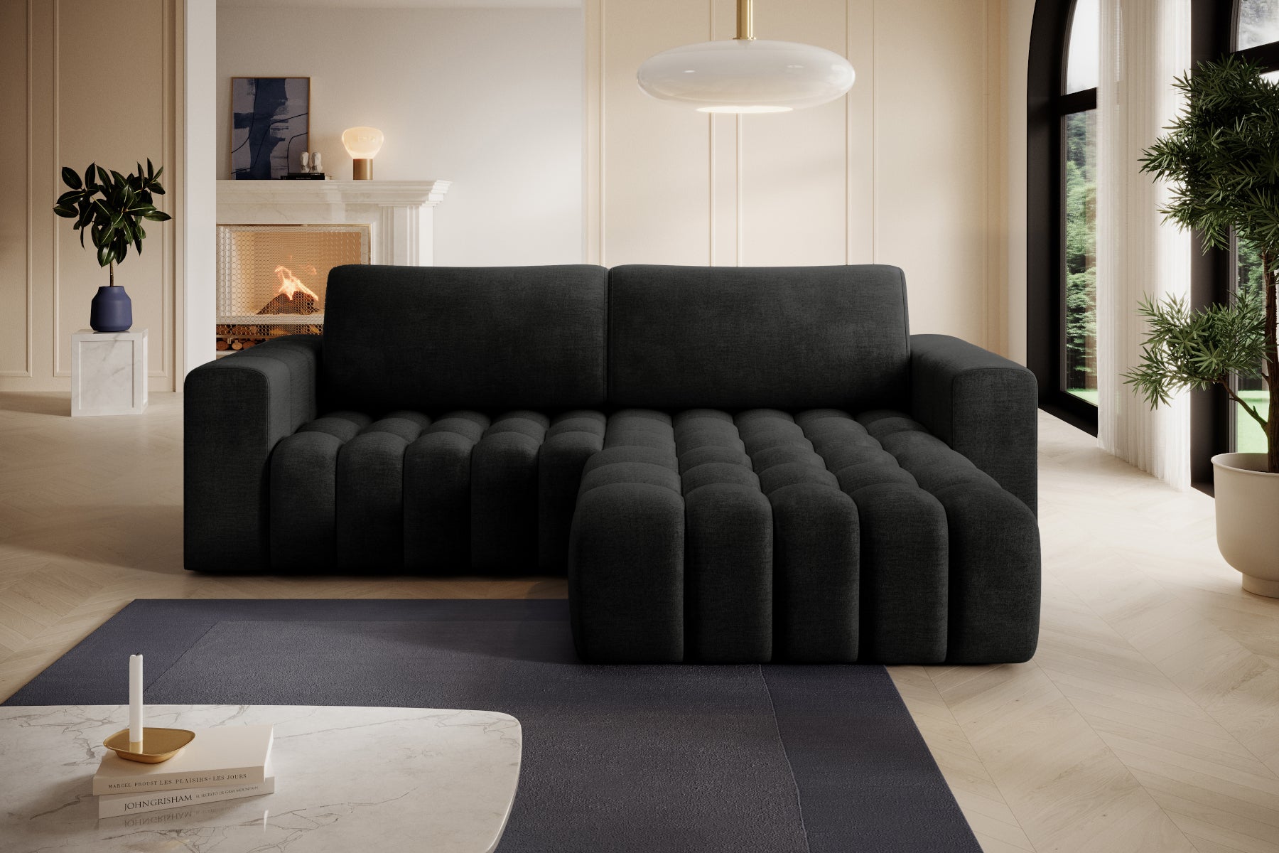 Bonett Monolith 97 ciemnoszary w aranżacji salonu – układ prawy, nowoczesne wnętrze.