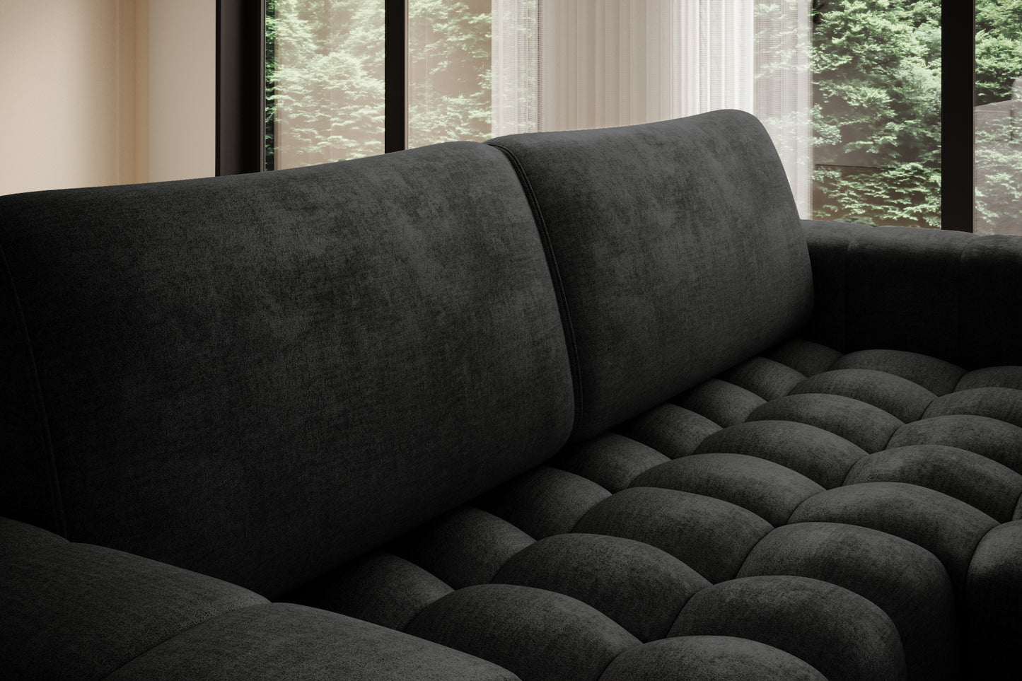 Narożnik Bonett Monolith 97 – widok boczny od strony prawej, masywne poduchy oparcia.