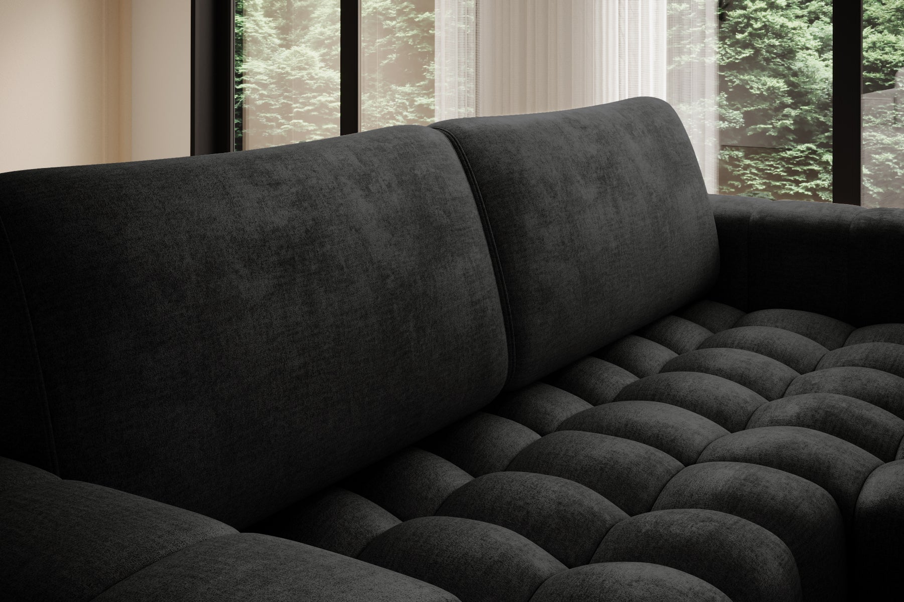 Narożnik Bonett Monolith 97 – widok boczny od strony prawej, masywne poduchy oparcia.