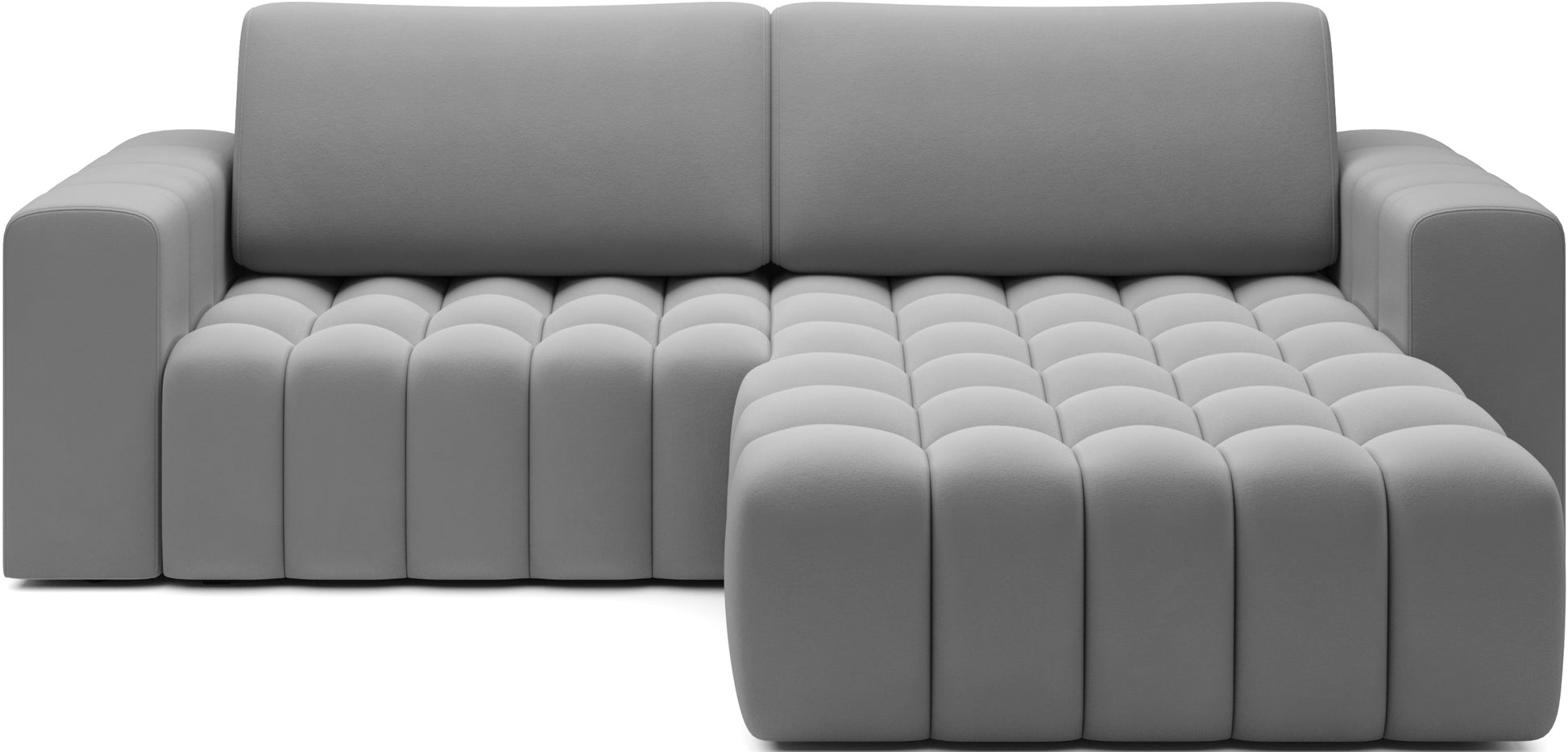 Narożnik Bonett Paros 05 jasnoszary – widok frontowy, układ prawy.