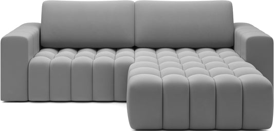 Narożnik Bonett Paros 05 jasnoszary – widok frontowy, układ prawy.