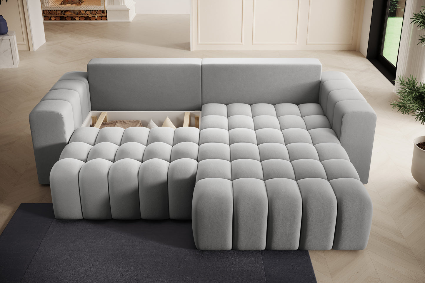 Bonett Paros 05 rozłożony do spania z pikowanym siedziskiem.