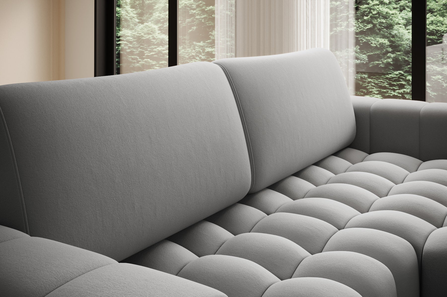 Strefa relaksu z pledem na szezlongu – narożnik Bonett Paros 05, układ prawy.